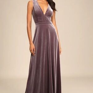 Lulus Dusty Purple Velvet Sleeveless Evening Gown